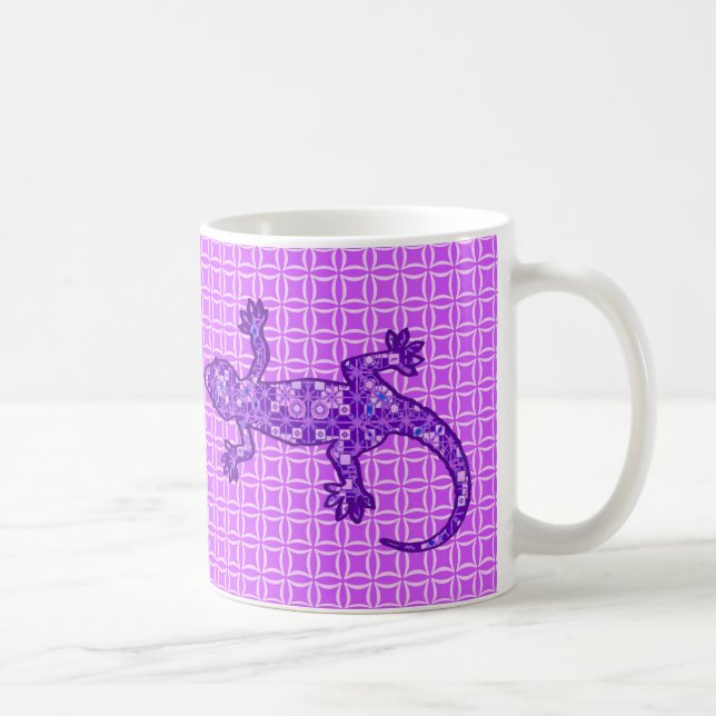 Tribal batik Gecko - violet och ametyst lila Kaffemugg (Höger)