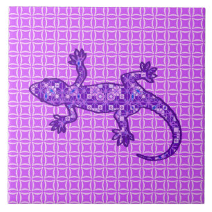 Tribal batik Gecko - violet och ametyst lila Kakelplatta