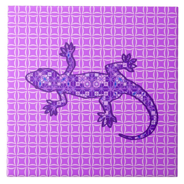 Tribal batik Gecko - violet och ametyst lila Kakelplatta (Framsidan)