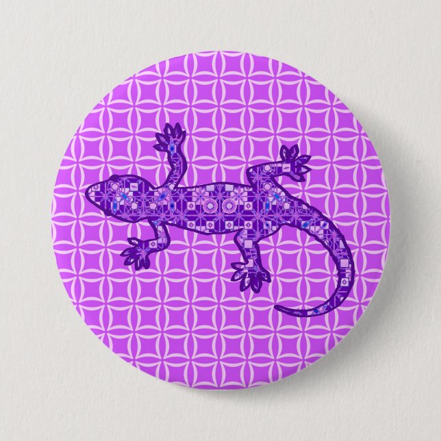 Tribal batik Gecko - violet och ametyst lila Knapp (Framsida)