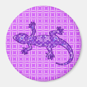 Tribal batik Gecko - violet och ametyst lila Magnet
