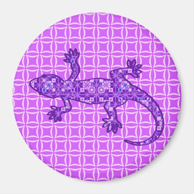 Tribal batik Gecko - violet och ametyst lila Magnet (Framsidan)