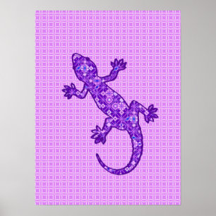 Tribal batik Gecko - violet och ametyst lila Poster