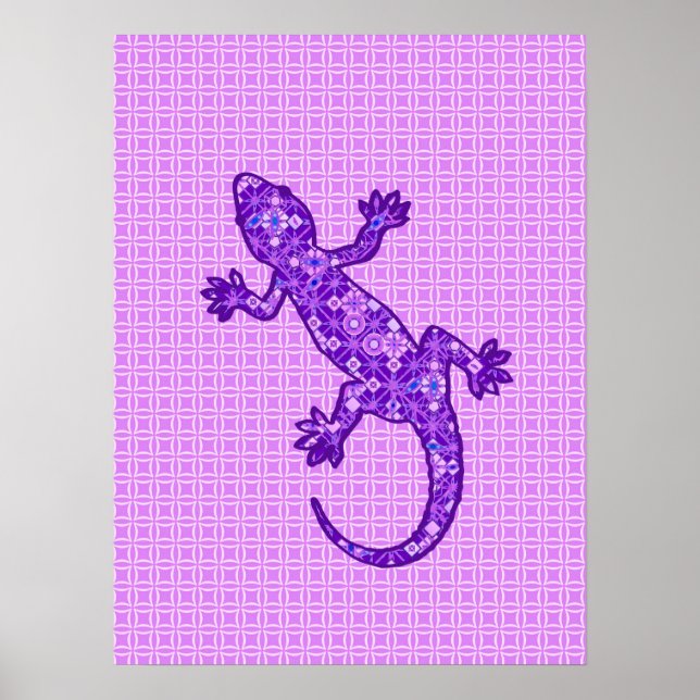 Tribal batik Gecko - violet och ametyst lila Poster (Framsidan)