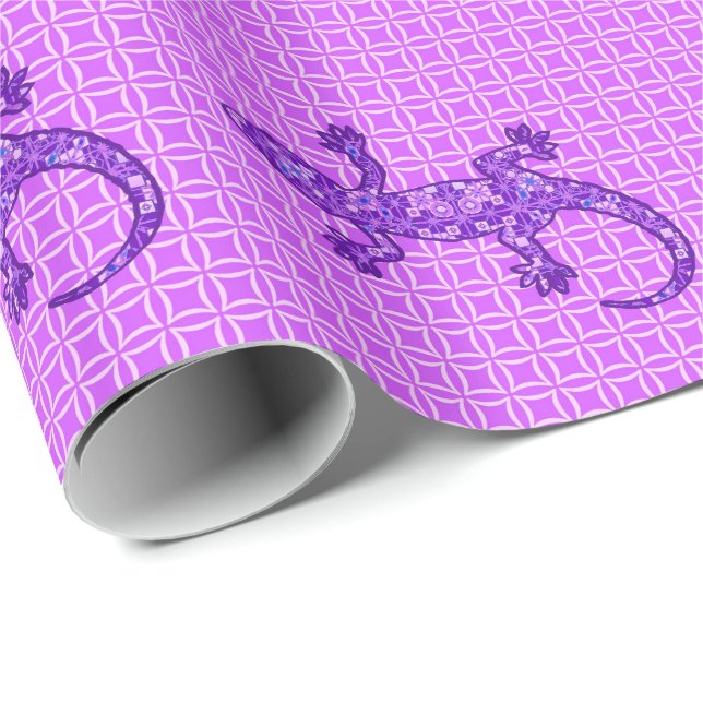 Tribal batik Gecko - violet och ametyst lila Presentpapper (Rullad Hörn)