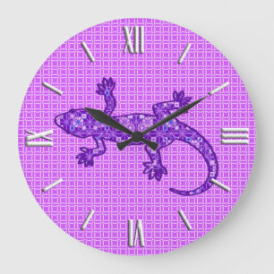 Tribal batik Gecko - violet och ametyst lila Stor Klocka