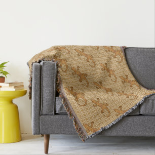 Tribal batik Geckos - rost, gult och tan Mysfilt