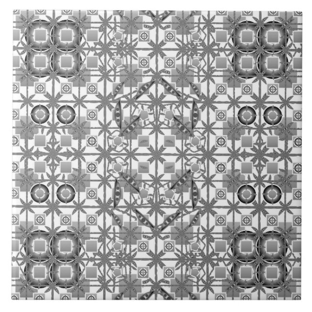 Tribal Batik - grå, svart och vit Kakelplatta (Framsidan)