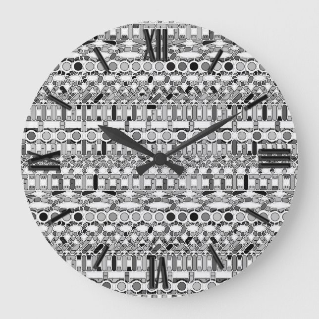 Tribal Batik - grått-/grått-nyanser Stor Klocka (Framsida)