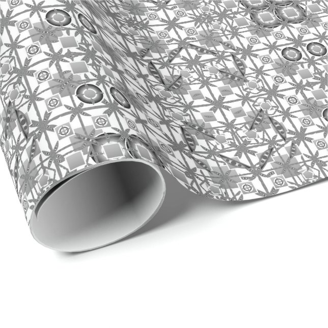 Tribal Batik - grått / grått, svartvitt Presentpapper (Rullad Hörn)