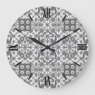 Tribal Batik - grått / grått, svartvitt Stor Klocka