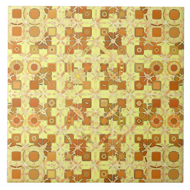 Tribal Batik - guldfärgad gult, brun och brun Kakelplatta (Framsidan)