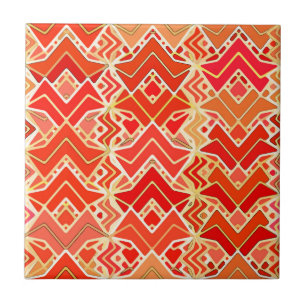 Tribal Batik in Mandarin and Light Orange Kakelplatta