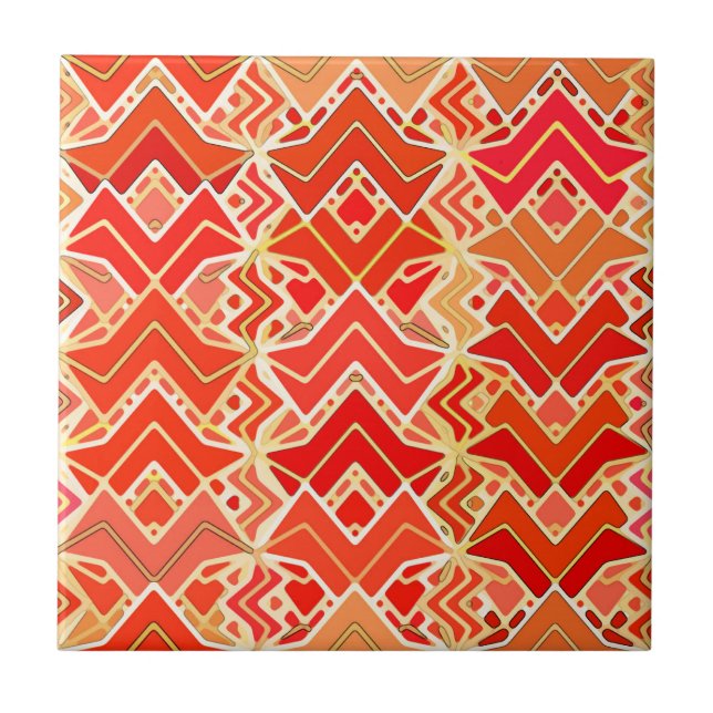Tribal Batik in Mandarin and Light Orange Kakelplatta (Framsidan)