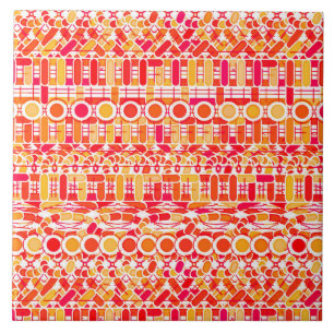 Tribal Batik - korall orange och korall rosa Kakelplatta