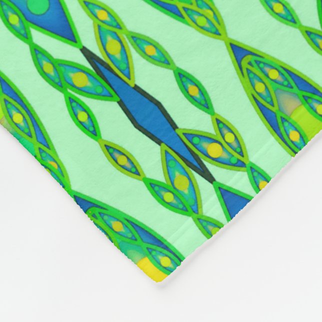 Tribal Batik - Mint, Emerald Grönt och Blue Fleecefilt (Hörn)