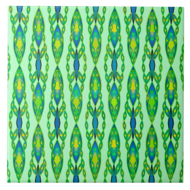 Tribal Batik - Mint, Emerald Grönt och Blue Kakelplatta (Framsidan)