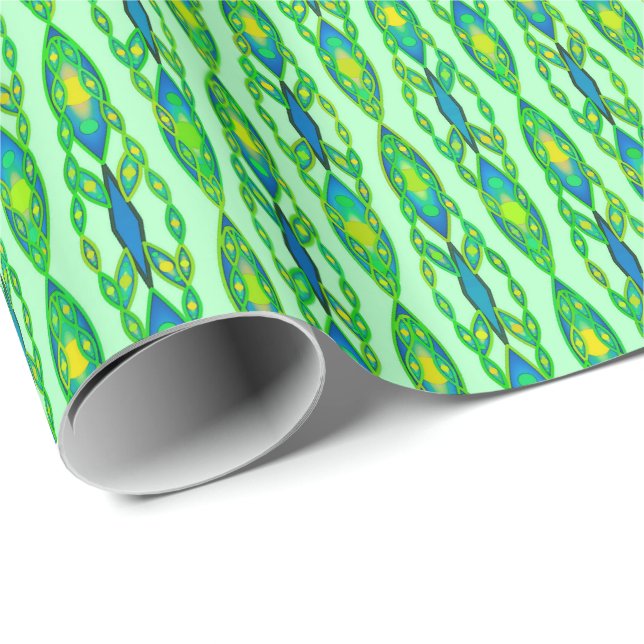 Tribal Batik - Mint, Emerald Grönt och Blue Presentpapper (Rullad Hörn)