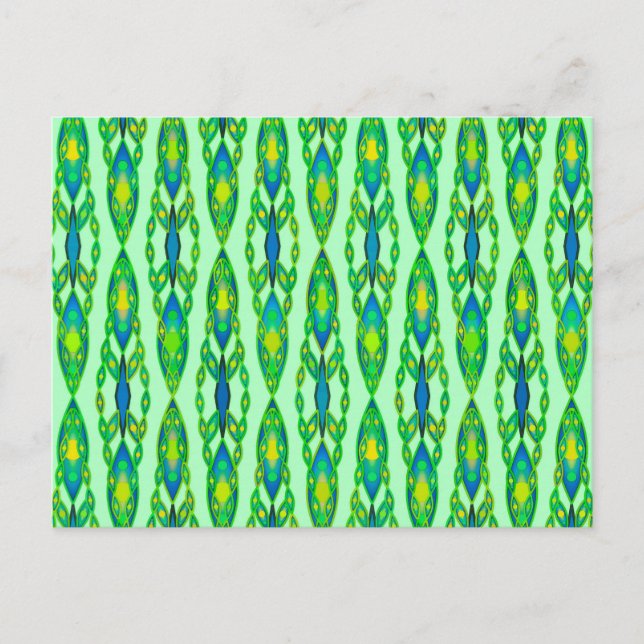 Tribal Batik - Mint, Smaragdgrön och Blå Vykort (Framsida)