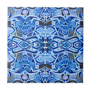 Tribal Batik Mönster i Indigo Blue och White Kakelplatta