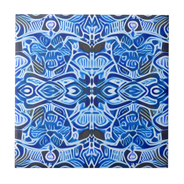 Tribal Batik Mönster i Indigo Blue och White Kakelplatta (Framsidan)