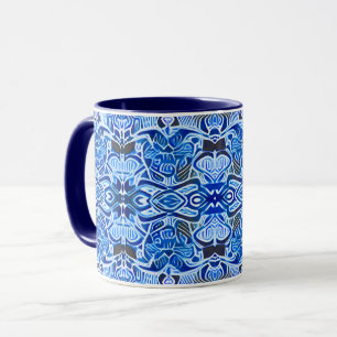 Tribal Batik Mönster i Indigo Blue och White Mugg