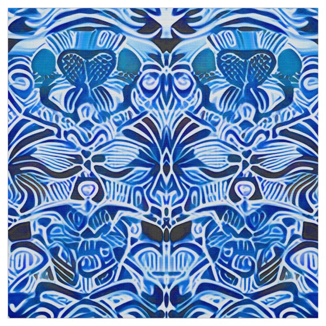 Tribal Batik Mönster i Indigo Blue och White Tyg (Provkarta)