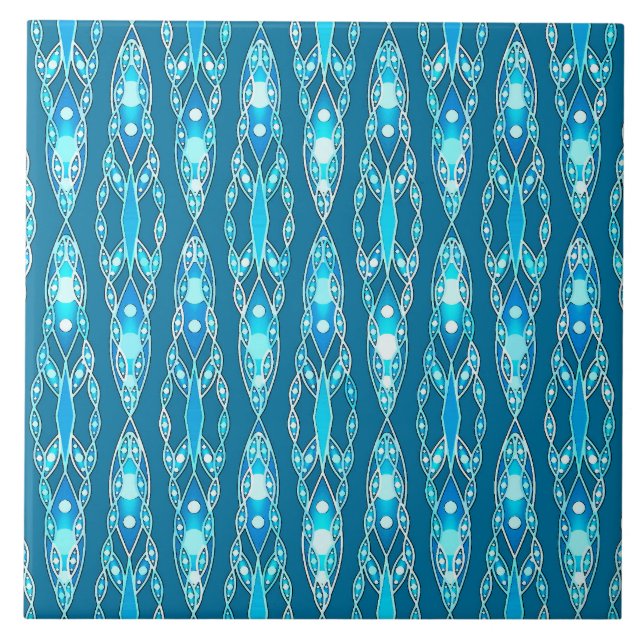 Tribal Batik - Ocean Blue och Aqua Kakelplatta (Framsidan)