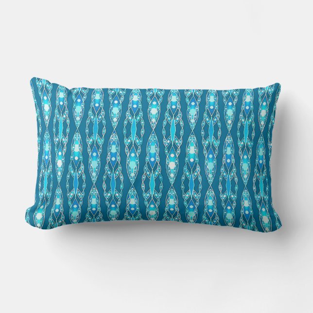 Tribal Batik - Ocean Blue och Aqua Lumbarkudde (Framsida)