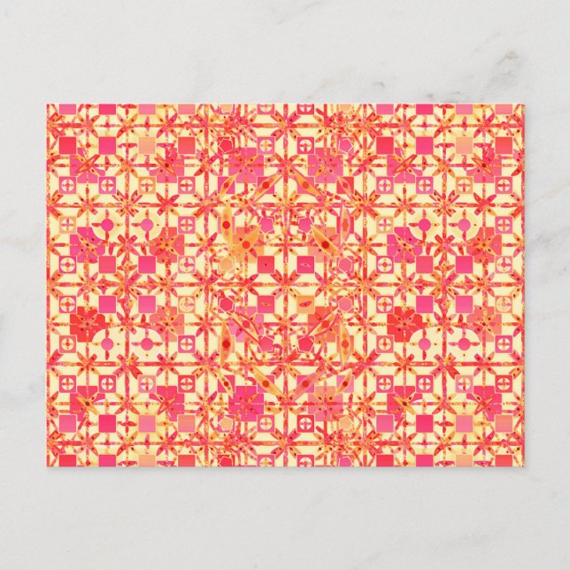Tribal Batik - orange, korallrosa och fuchsia Vykort (Framsida)