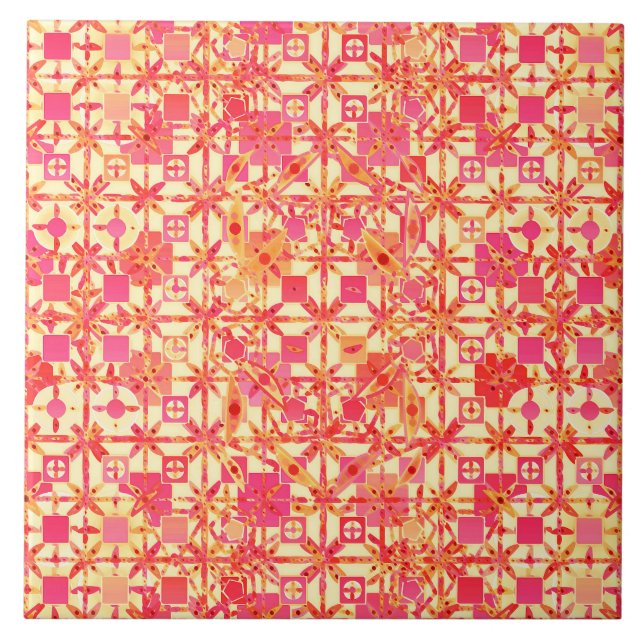 Tribal Batik - orange, rosa av korall och fuchsia Kakelplatta (Framsidan)