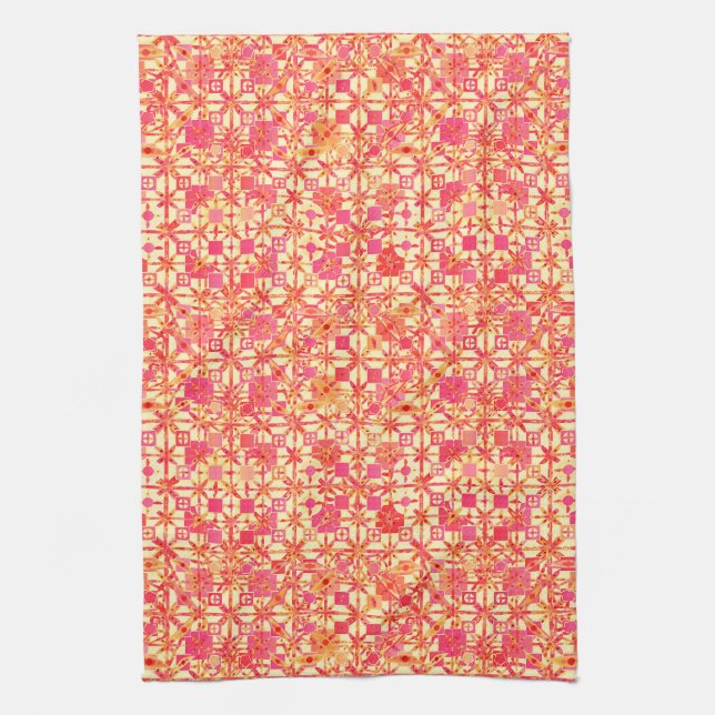 Tribal Batik - orange, rosa av korall och fuchsia Kökshandduk (Vertikal)