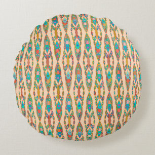 Tribal Batik - Persikopink och Turkos Rund Kudde