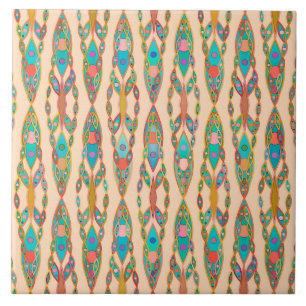 Tribal Batik - Persikorans Pink och Turkos Kakelplatta