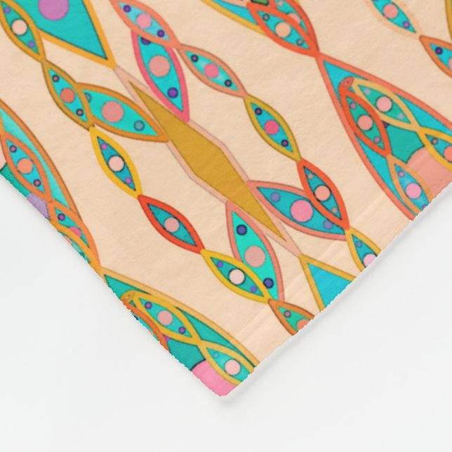 Tribal Batik - Persikorosa och Turkos Fleecefilt (Hörn)