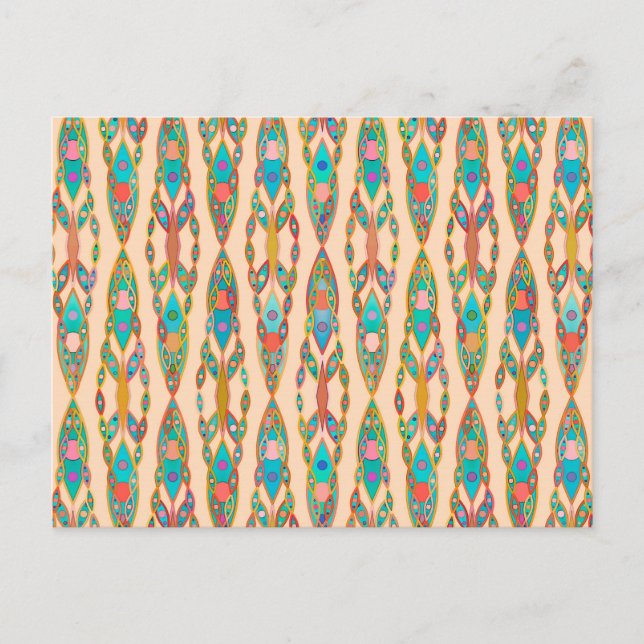 Tribal Batik - Persikrosa och Turkos Vykort (Framsida)