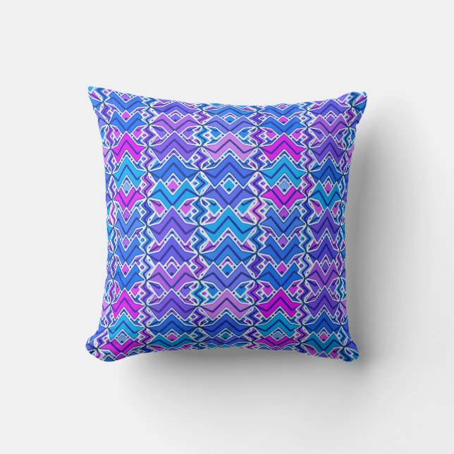Tribal Batik Print, Blue, Violet and White Kudde (Framsida)