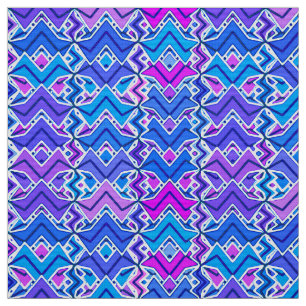 Tribal Batik Print, Blue, Violet and White Tyg