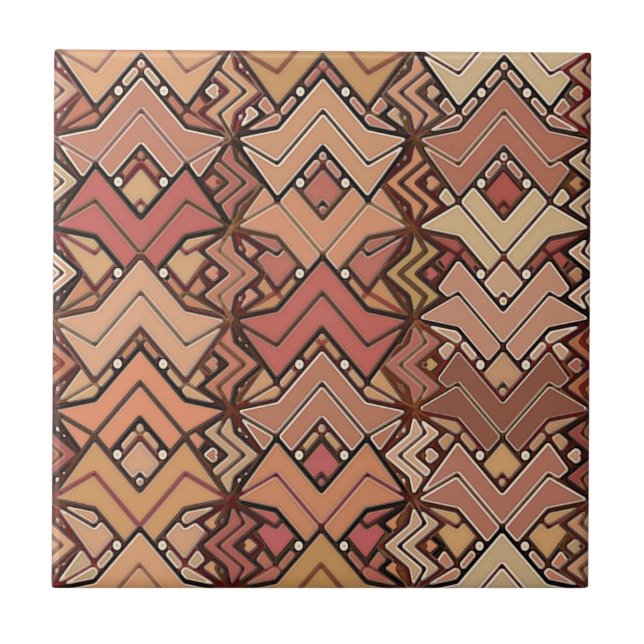 Tribal Batik Print, Brown, Rust och Earth Tones Kakelplatta (Framsidan)