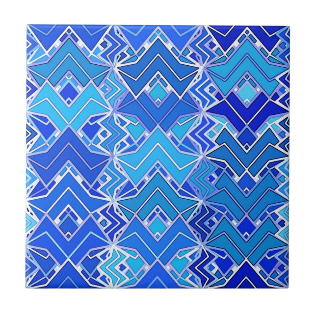 Tribal Batik Print, Cobalt and Cerulean Blue Kakelplatta (Framsidan)
