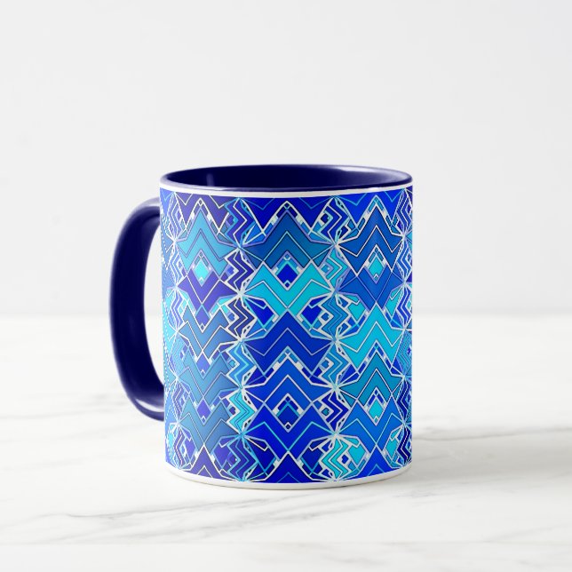 Tribal Batik Print, Cobalt and Cerulean Blue Mugg (Framsida vänster)