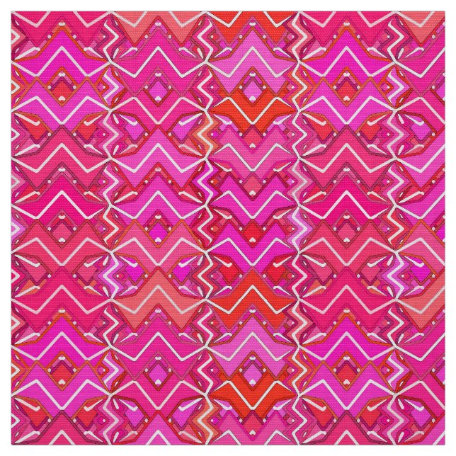 Tribal Batik Print, Fuchsia, Coral Rosa och Red Tyg (Provkarta)