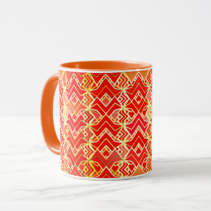 Tribal Batik Print, Mandarin och Light Orange Mugg