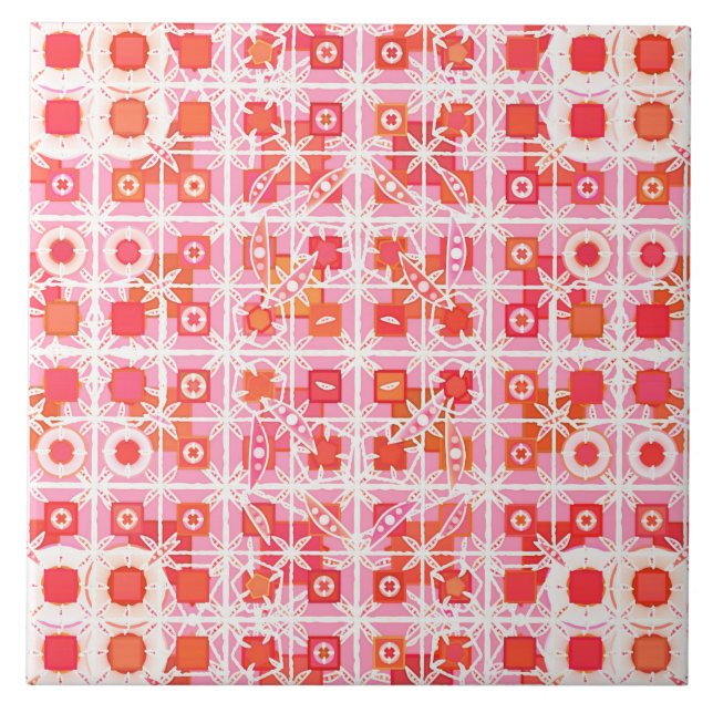 Tribal Batik - rosa av jordgubbar och rött Kakelplatta (Framsidan)