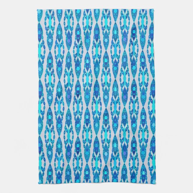 Tribal Batik - Sapphire Blue och Silver Grått Kökshandduk (Vertikal)