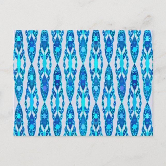 Tribal Batik - Sapphire Blue och Silver Grått Vykort (Framsida)