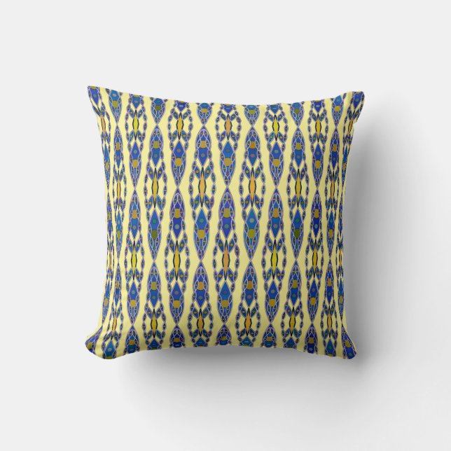Tribal Batik - Stålblå, Grå och Gul Kudde (Framsida)