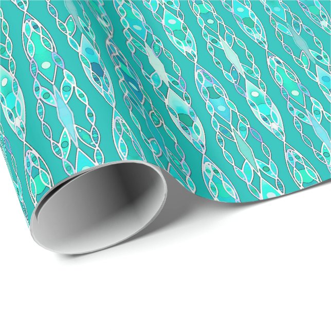 Tribal Batik - Turquise och Aquamarine Presentpapper (Rullad Hörn)