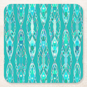 Tribal Batik - Turquise och Aquamarine Underlägg Papper Kvadrat