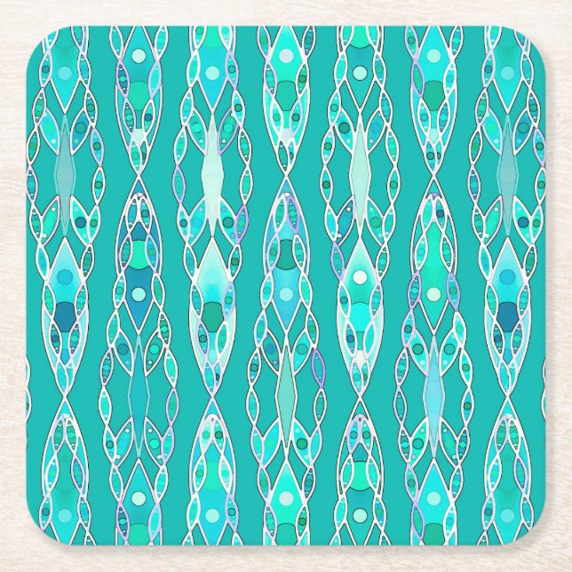 Tribal Batik - Turquise och Aquamarine Underlägg Papper Kvadrat (Framsidan)